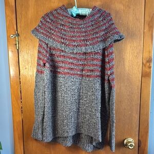 Free People Gray and Red Cowl Neck Sweater Size S